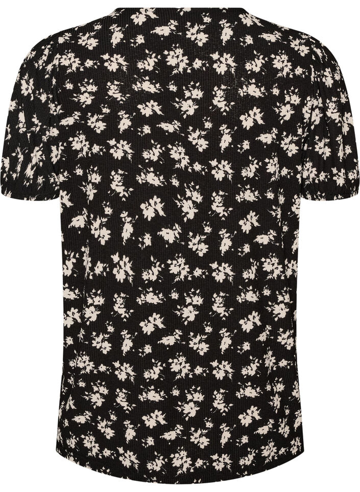 Blouse met lange mouwen en bloemenprint, Zwart, Packshot image number 1