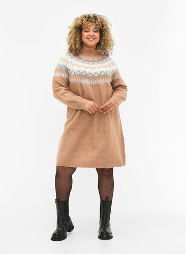 Robe en tricot à motifs et à manches longues, Chipmunk Mel. Comb, Model image number 2
