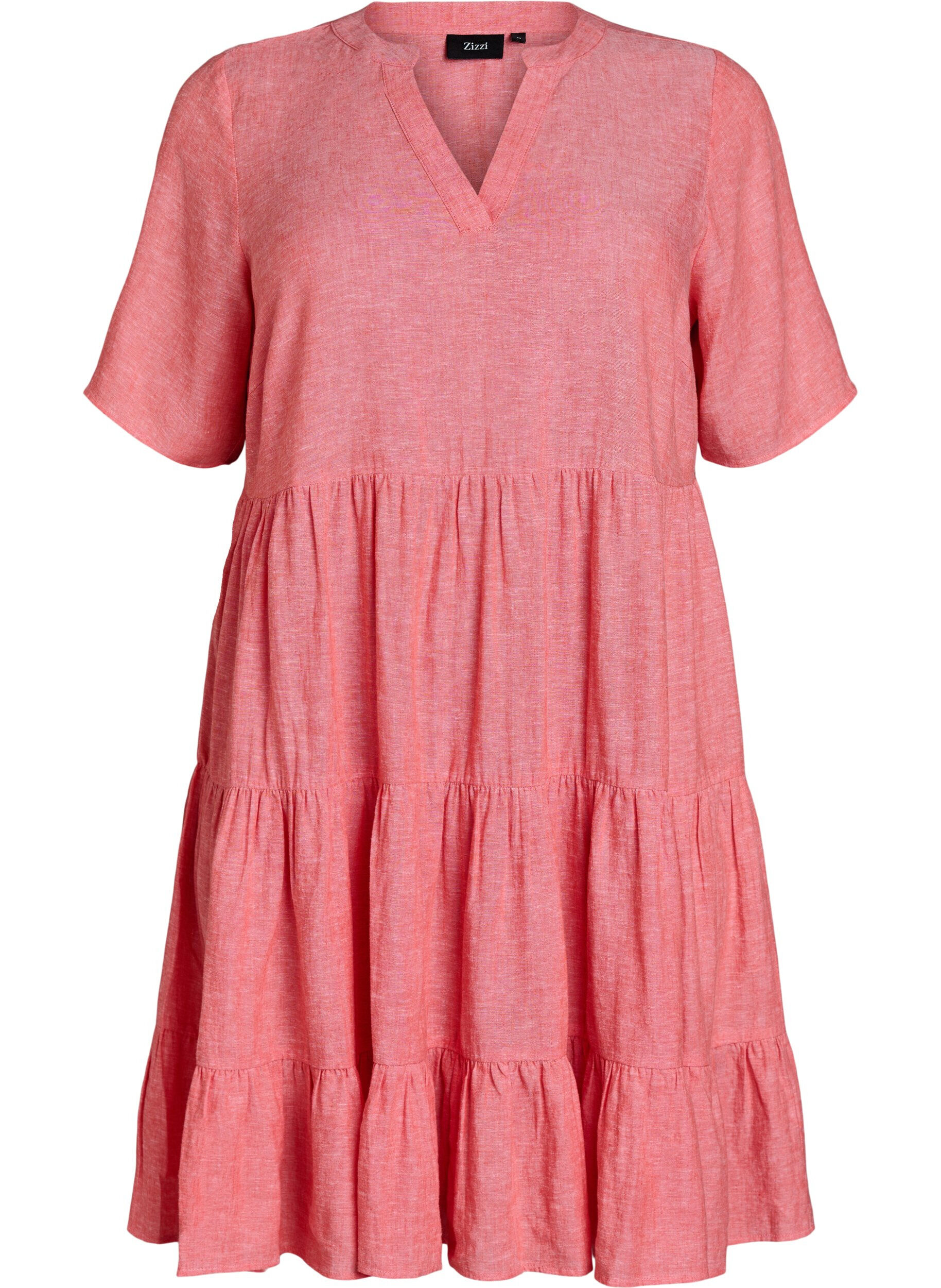 Zizzi Robe A-line longueur genou en lin et viscose, Corail, Packshot image number 0