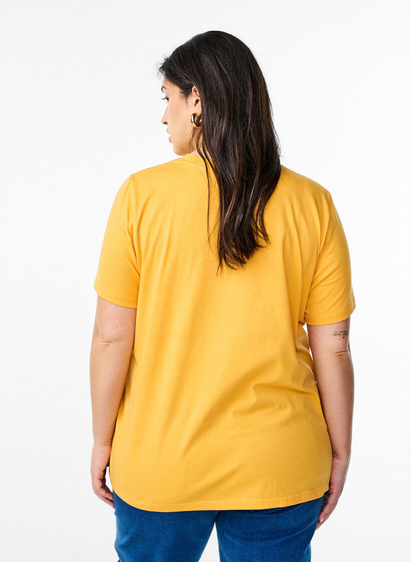 T-shirt basique en coton &agrave; col rond, Jaune, Model image number 2