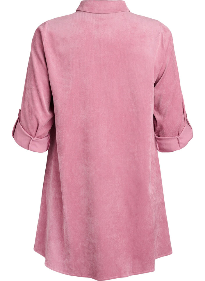 Corderoy jurk met rits en 3/4-mouwen, Roze, Packshot image number 1