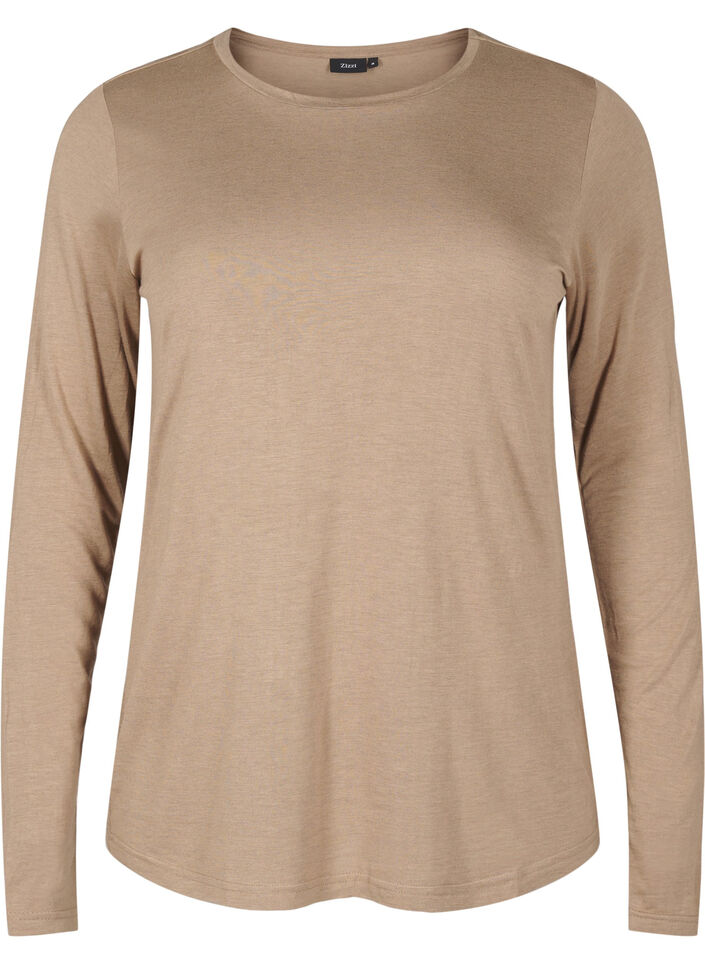 Blouse met lange mouwen van wol en viscose, Bruin, Packshot image number 0