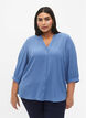 Overhemdblouse met 3/4-mouwen en een kraag met ruches, Moonlight Blue, Model image number 0