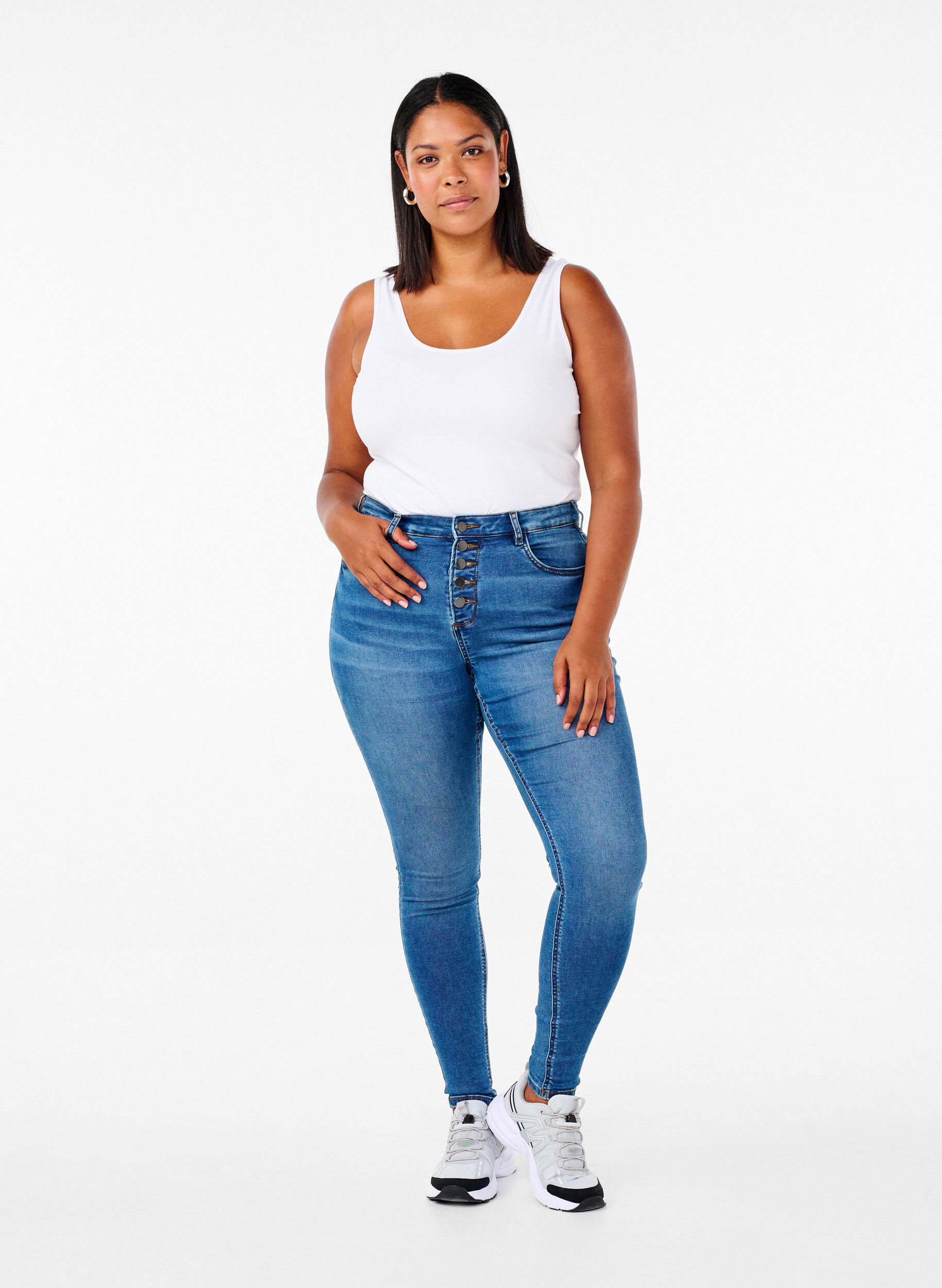 ZizziEffen gekleurd basic top in katoen, Wit, Model image number 1