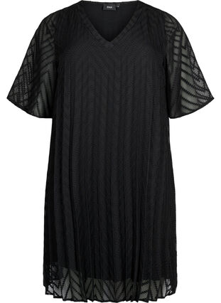 Robe plissée à manches courtes, Black, Packshot image number 0