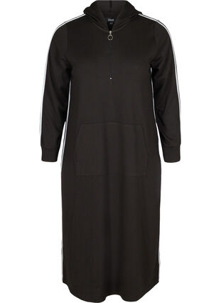Robe pull avec capuche et détail de fermeture éclair , Black, Packshot image number 0