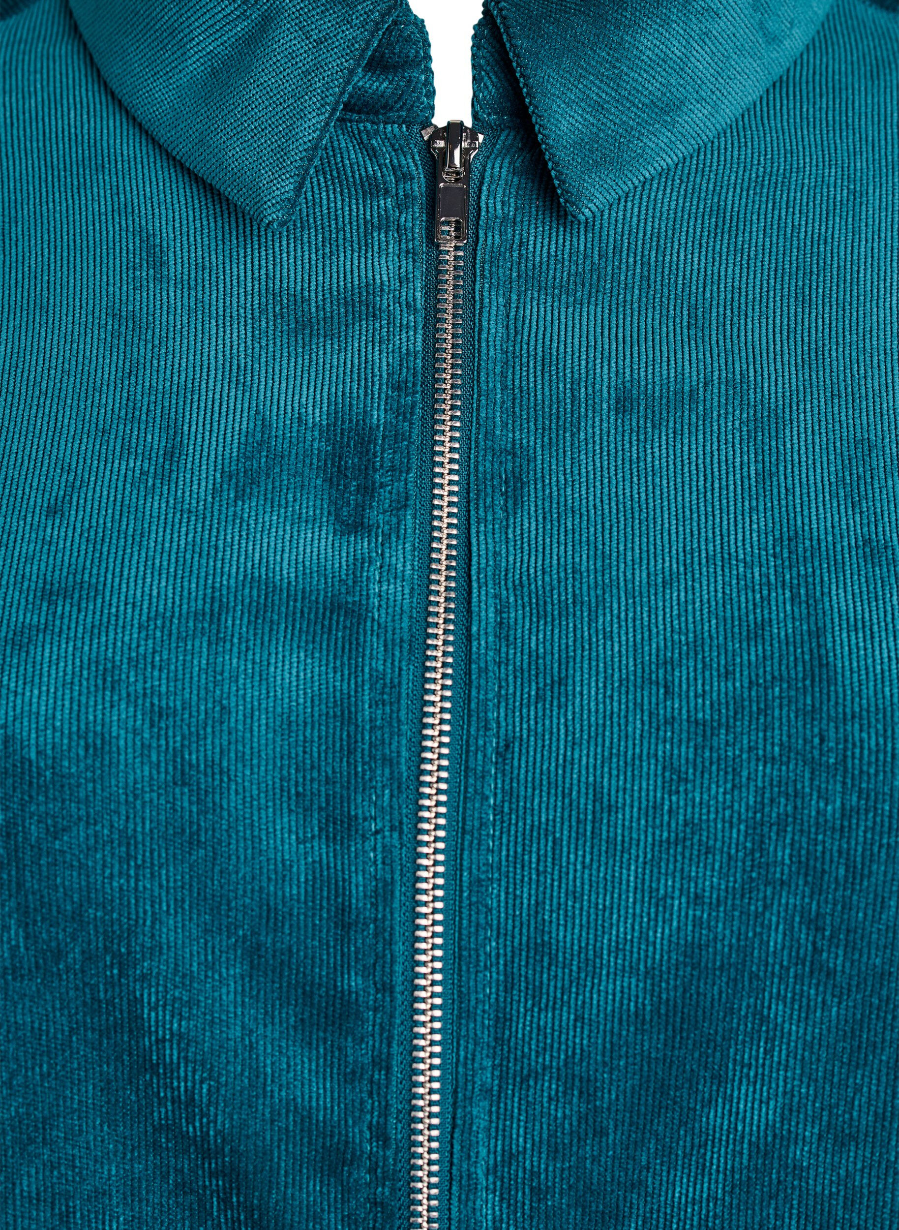 Zizzi Robe en velours c&ocirc;tel&eacute; avec zip et manches 3/4, Vert fonc&eacute;, Packshot image number 2