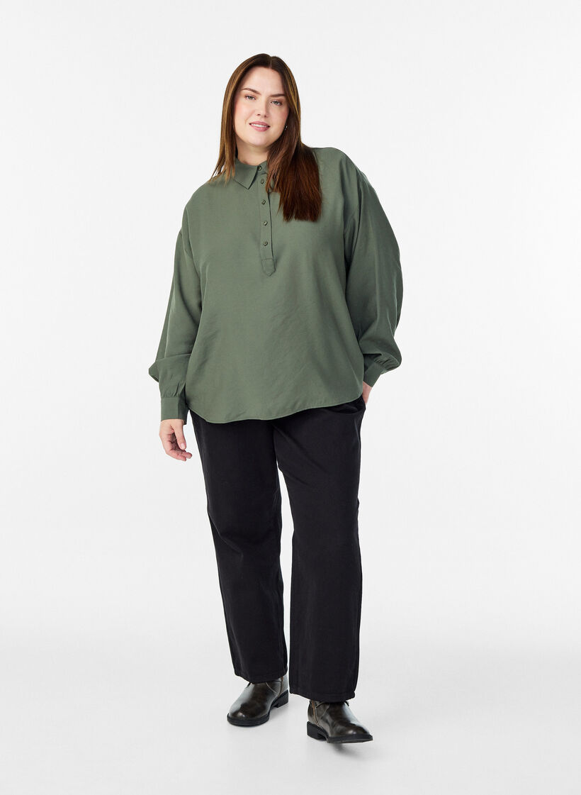 Blouse met knoopdetail op de rug, Groen, Model image number 1