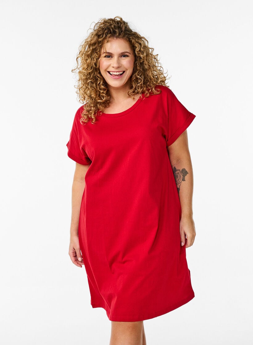 2-pack T-shirtjurk met korte mouwen, Rood, Model image number 0