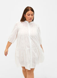 Robe chemise en coton à broderie anglaise, Bright White, Model