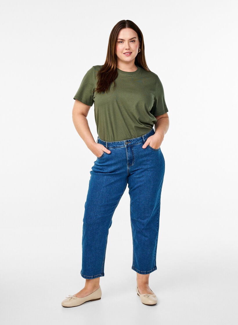 Vera jeans cropped &agrave; coupe droite, Bleu, Model image number 0