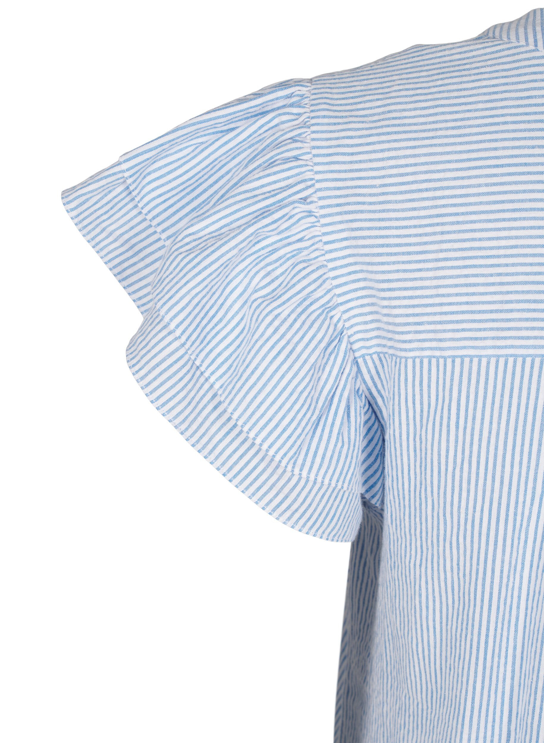 ZizziKorte gestreepte jurk met ruches, Blauw, Packshot image number 3