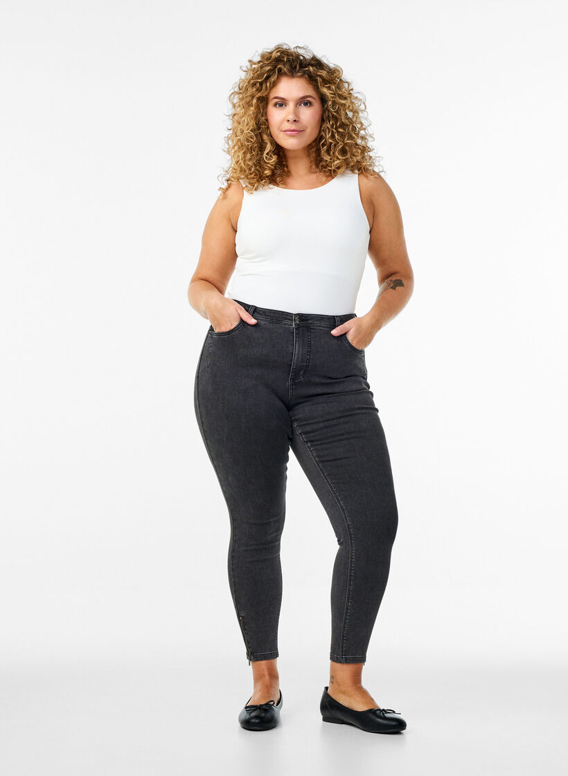 Cropped Amy jeans met rits, Grijs, Model image number 0