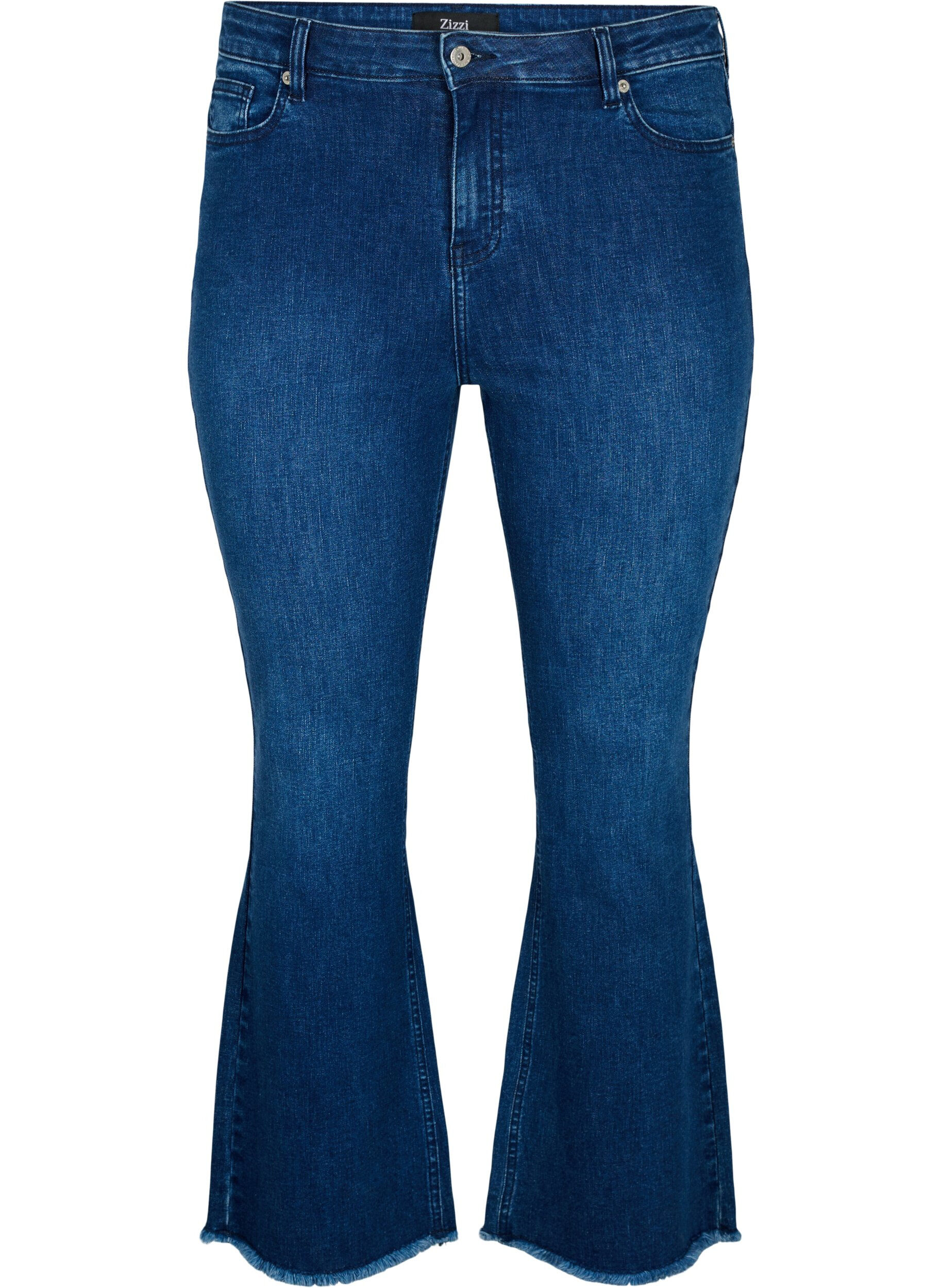 ZizziEllen bootcut jeans met rauwe rand, Blue denim, Packshot image number 0