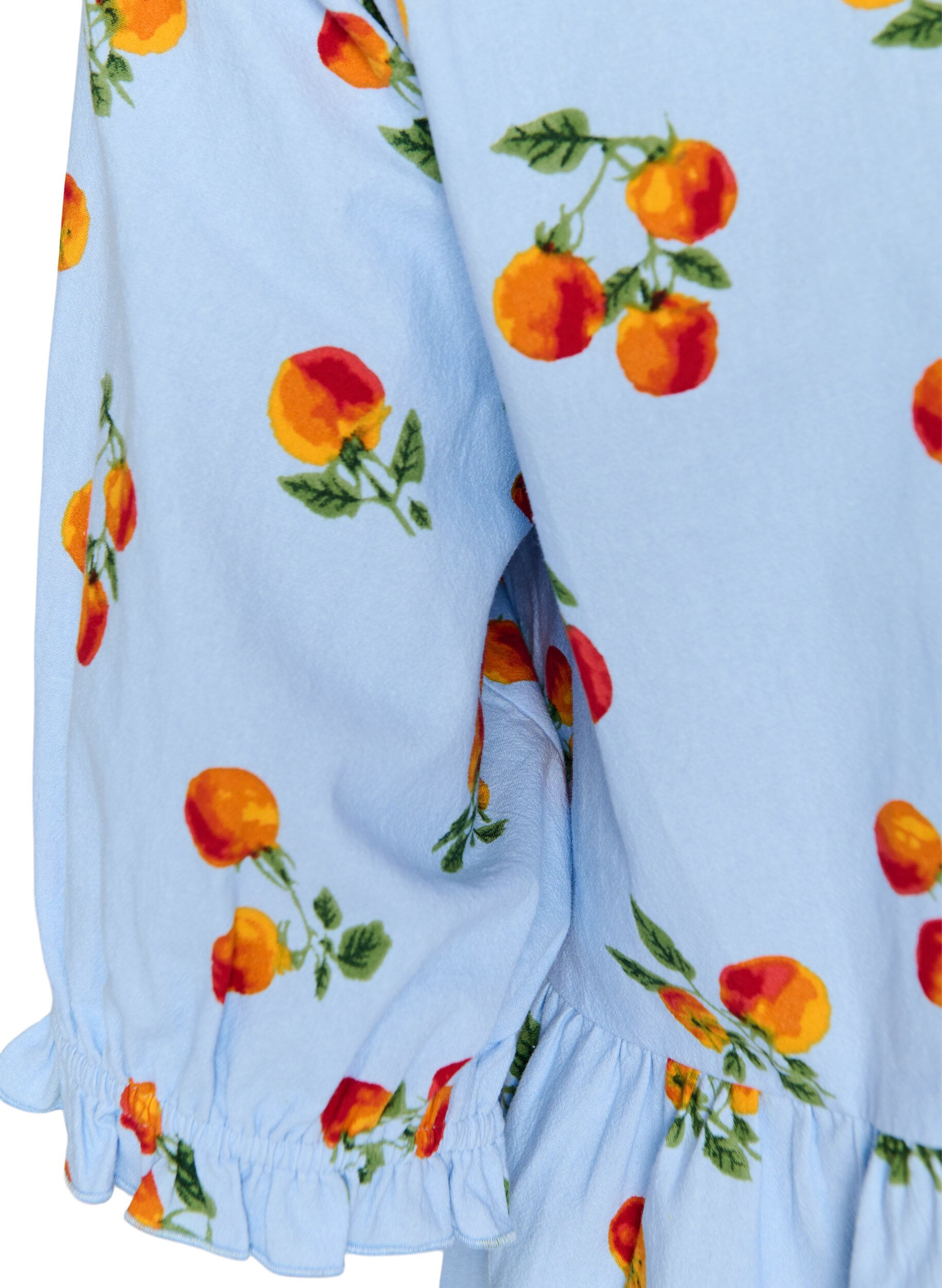 ZizziBlouse en coton avec imprim&eacute; tomates et peplum, Bleu Clair, Packshot image number 3