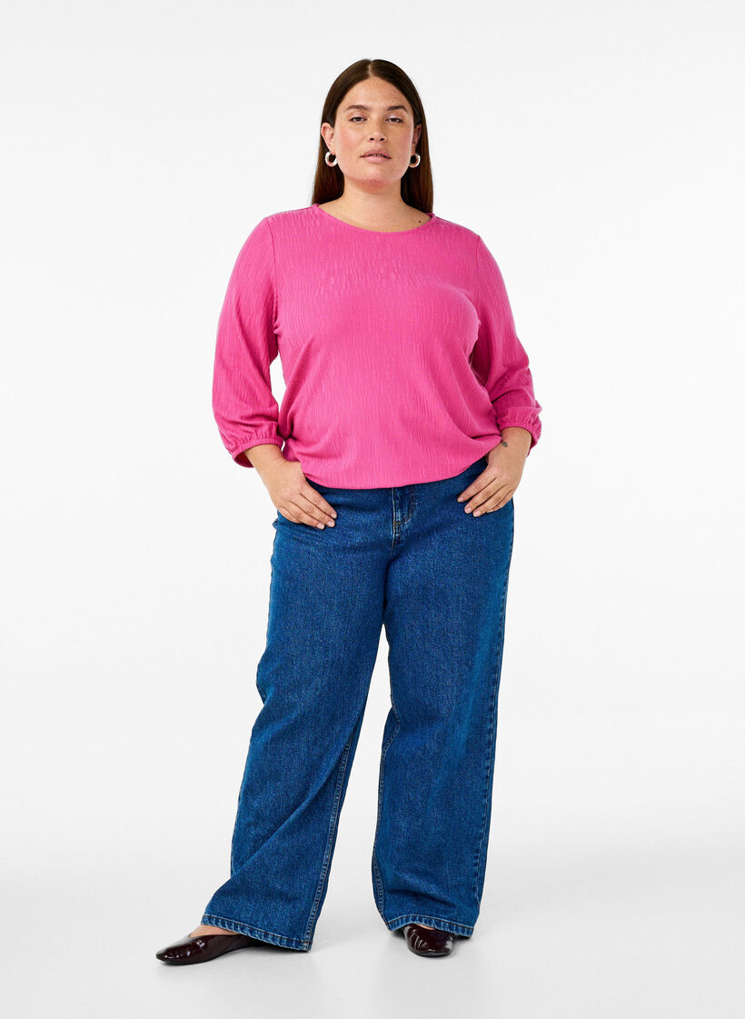 Blouse met textuur en 3/4 mouwen, Roze, Model image number 1