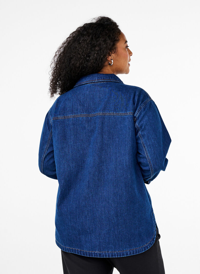 Denim blouse met kraag, Unwashed, Model image number 1