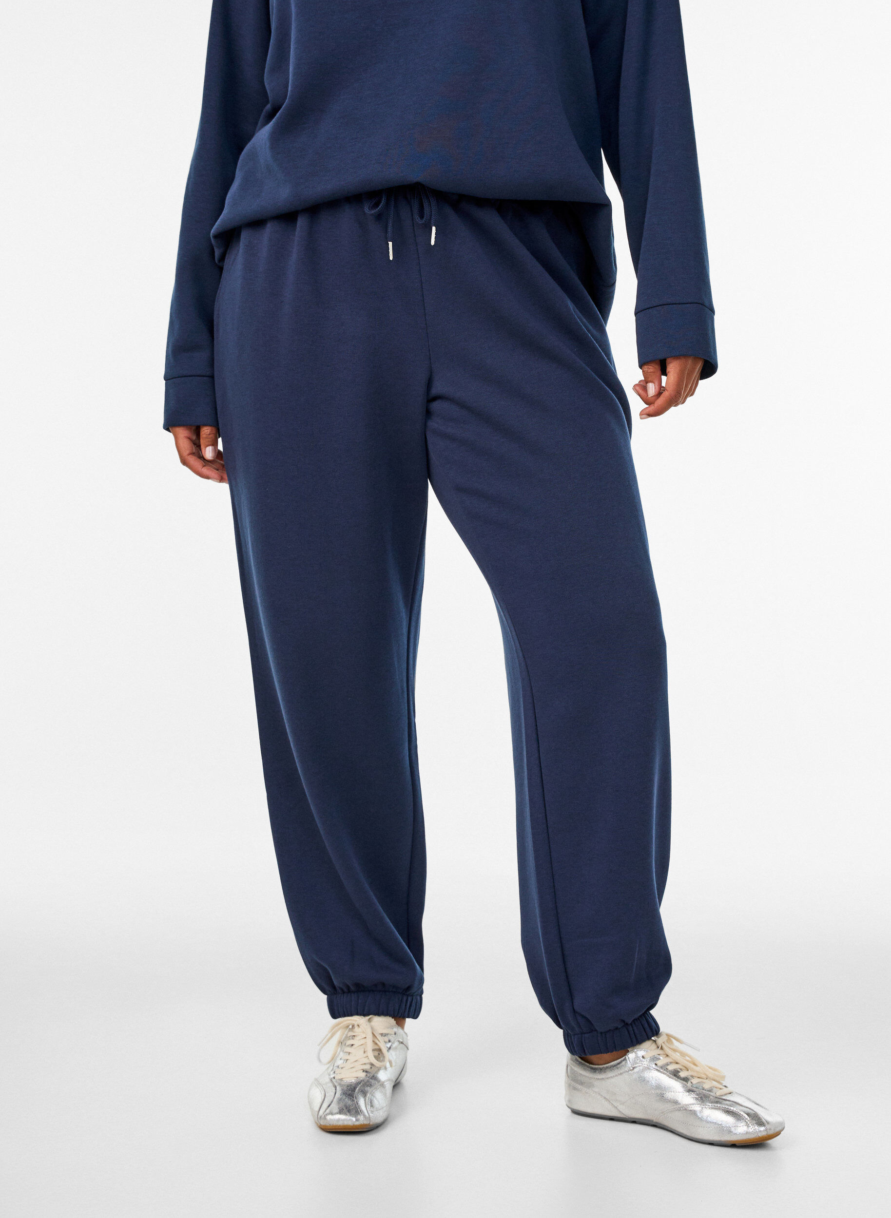 ZizziSweatpants met hoge taille en trekkoord, Blauw, Model image number 2