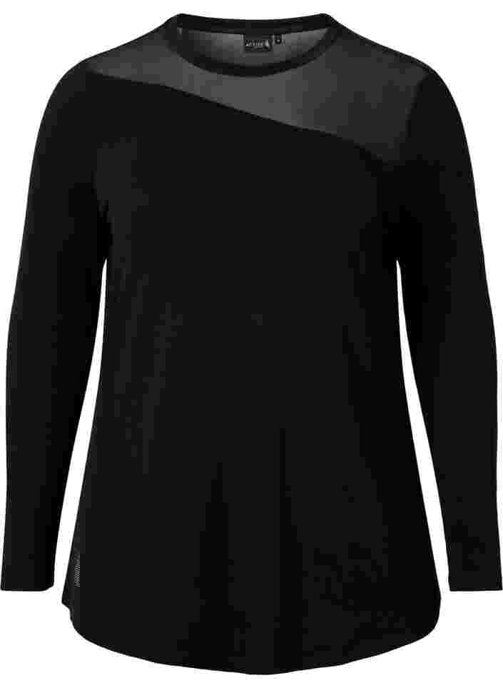 Trainingsshirt met mesh en lange mouwen, Black, Packshot image number 0