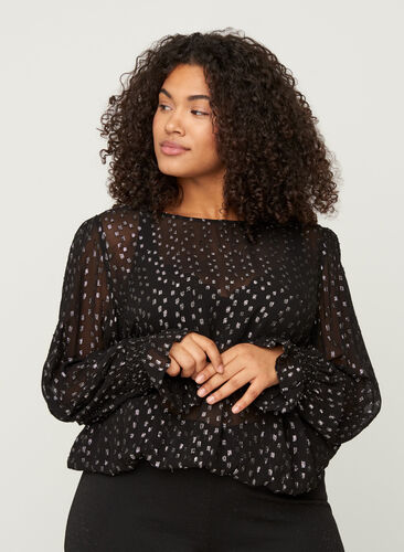 Viscose blouse met zilveren details, Black, Model image number 0