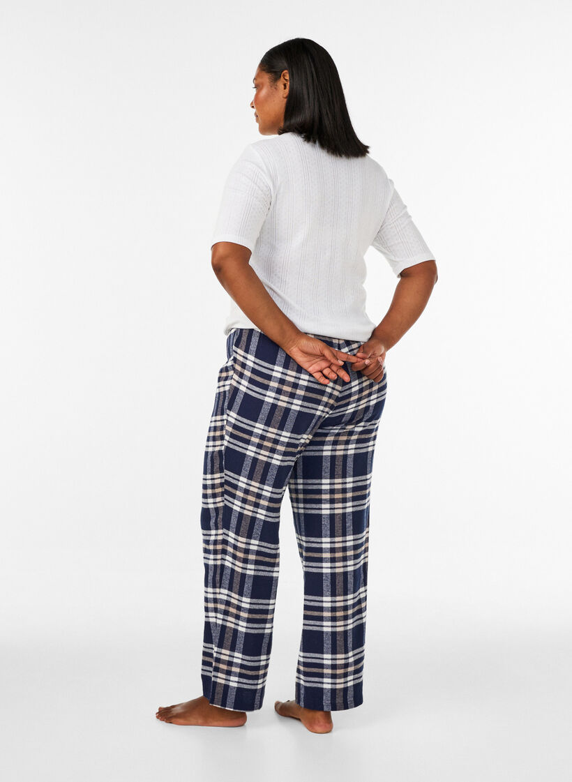 Geruite katoenen pyjamabroek, Blauw, Model image number 2