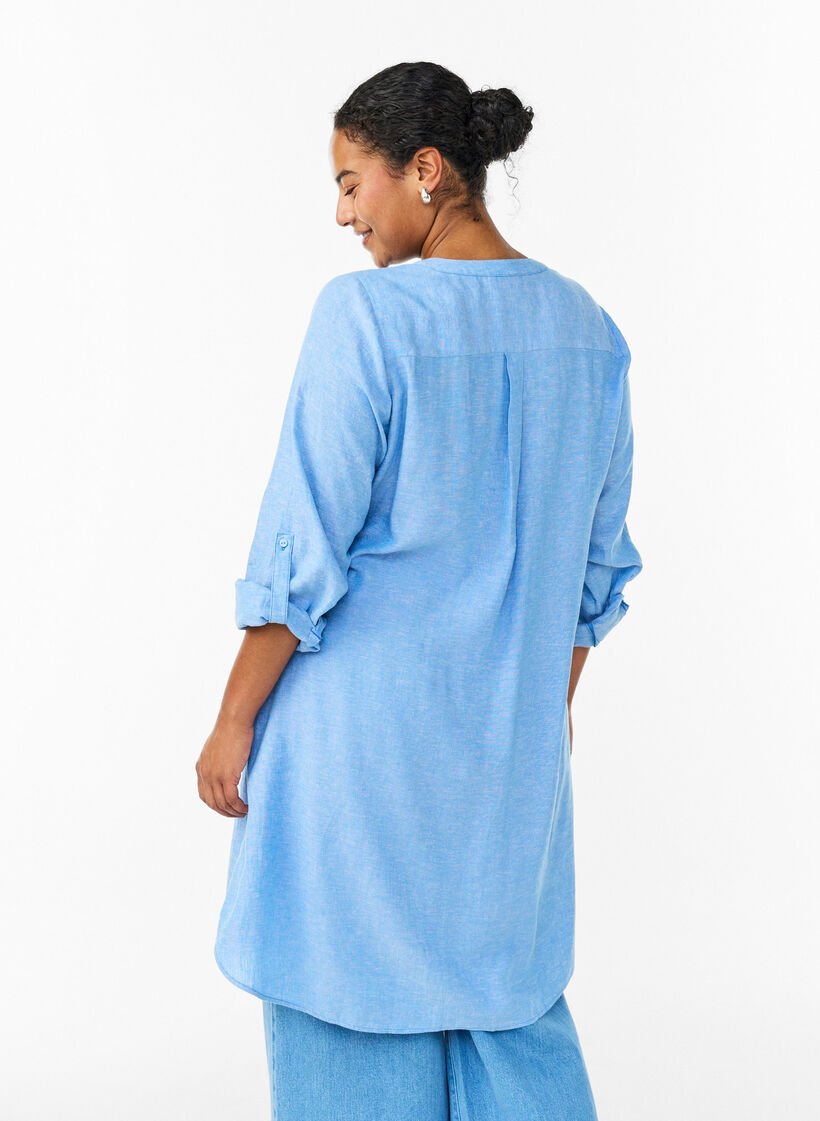 Chemise longue en lin et viscose, Bleu, Model image number 2