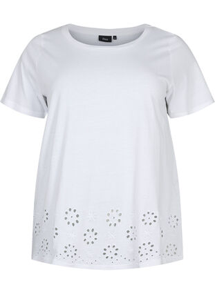 T-shirt en coton avec broderie anglaise, Bright White, Packshot image number 0