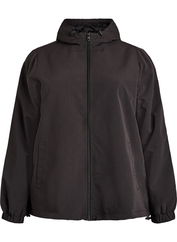 Lichtgewicht jas met een capuchon en ritssluiting, Zwart, Packshot image number 0