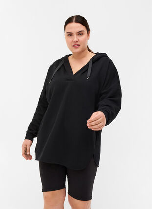 Sweatshirt met capuchon en split, Black, Model image number 0