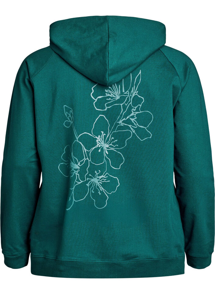 Hoodie met ritssluiting en achterkant print, Groen, Packshot image number 1