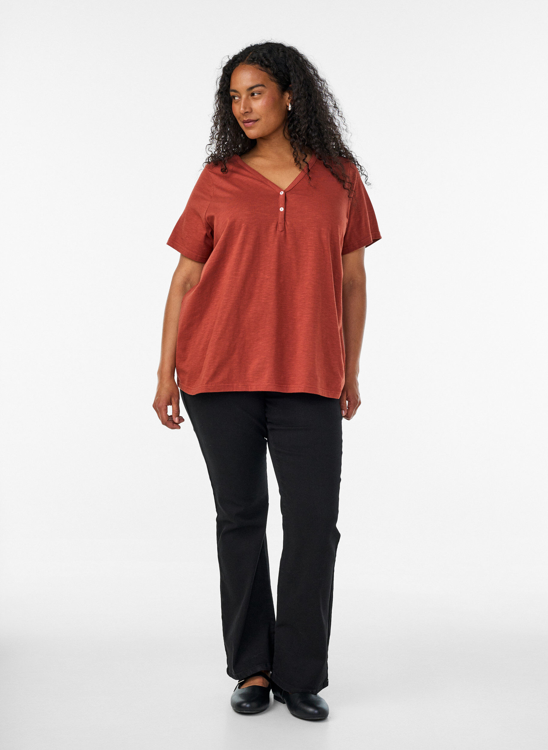 ZizziT-shirt dot&eacute; de boutons, Marron, Model image number 1