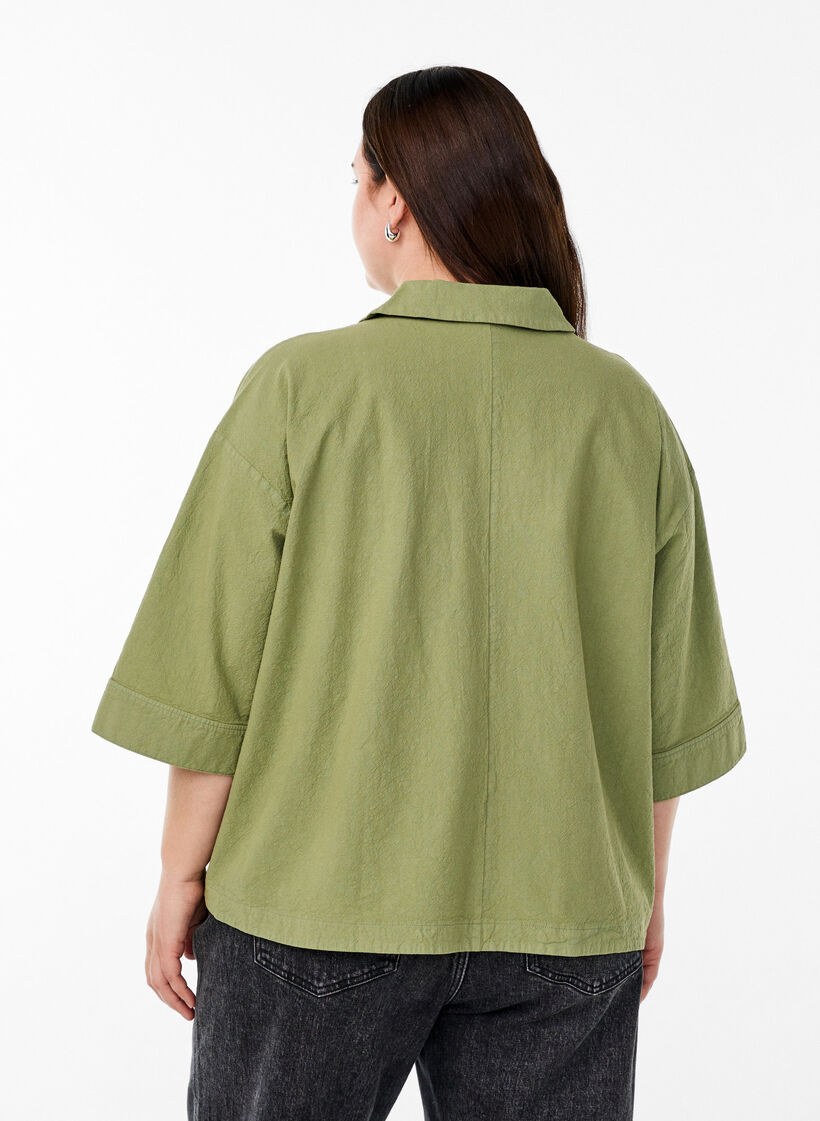 Blouse ample avec col et manches 1/2, Vert, Model image number 2