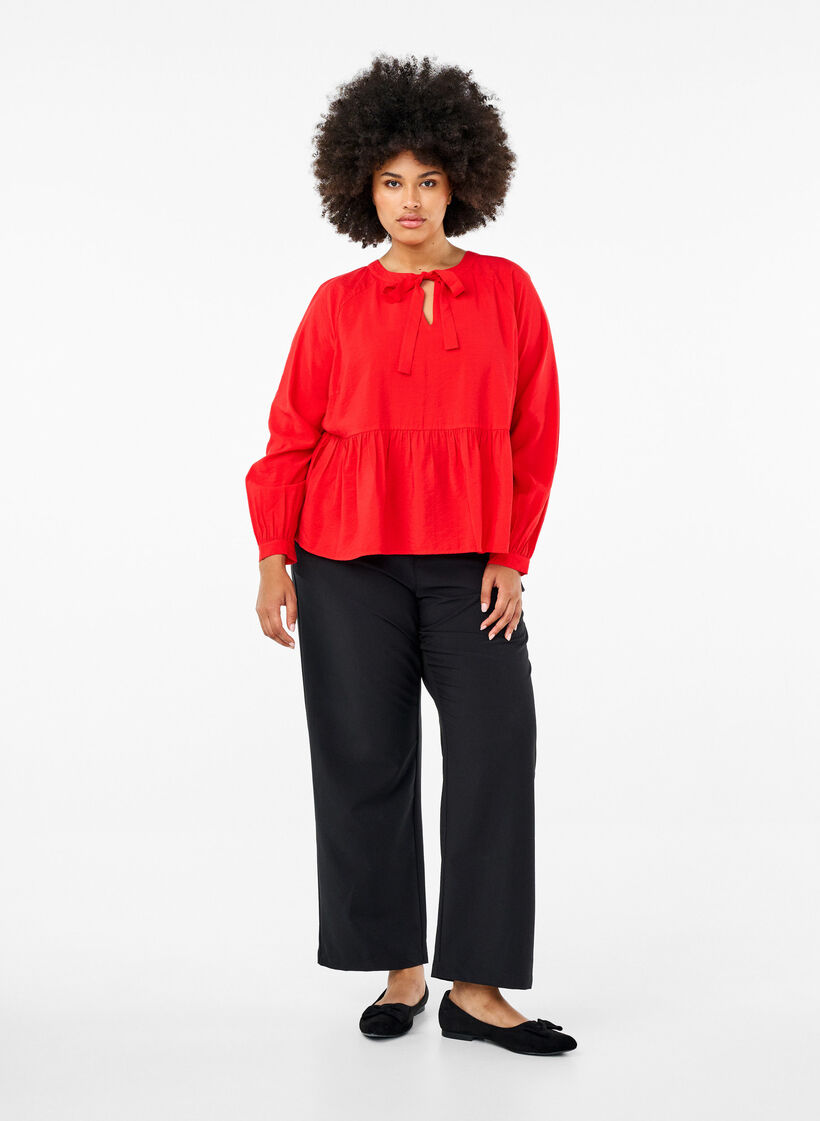 Blouse met strik en lange mouwen, Rood, Model image number 1