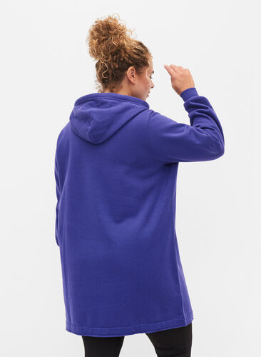 Sweat-shirt long avec capuche et poches, Deep Blue, Model image number 1
