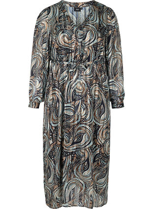 Maxi-jurk met paisley printen striksluiting, Black Paisley, Packshot image number 0