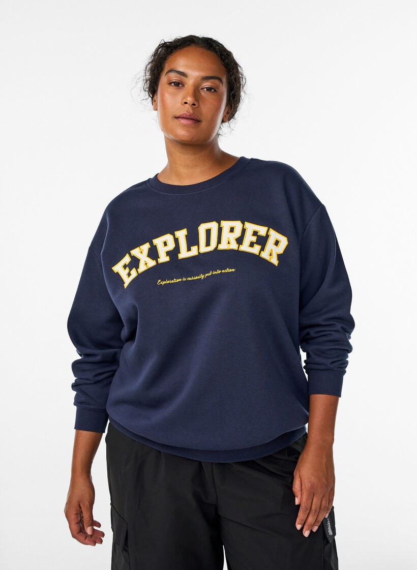 Sweatshirt avec d&eacute;tail statement, Bleu, Model image number 0