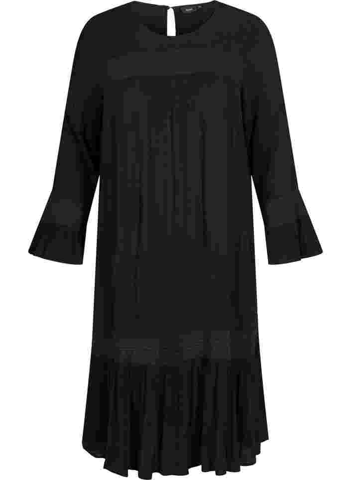 robe en viscose avec détails en dentelle, Black, Packshot image number 0