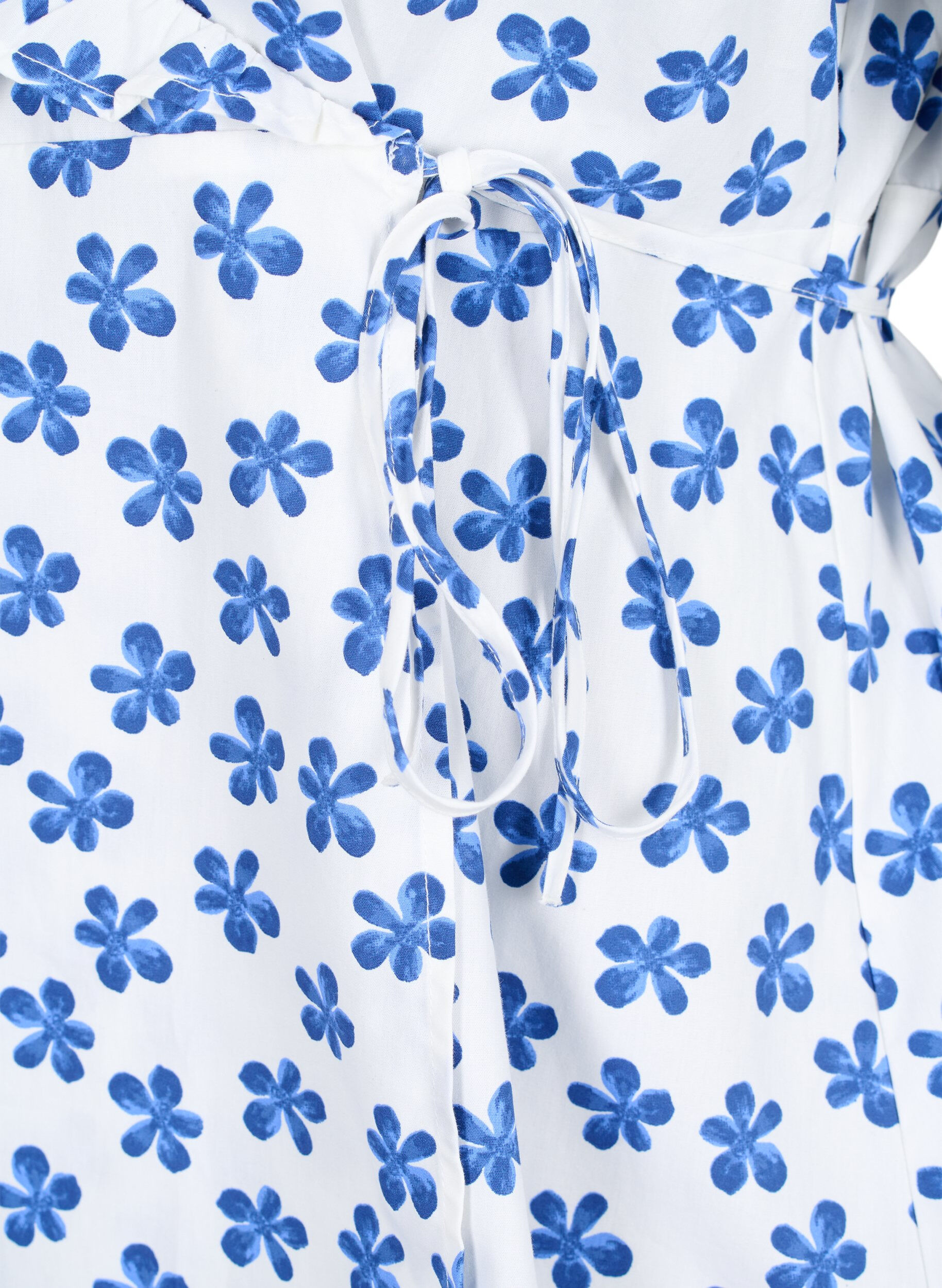 ZizziKatoenen wikkelblouse met bloemenprint, B.White/Small Flower, Packshot image number 3
