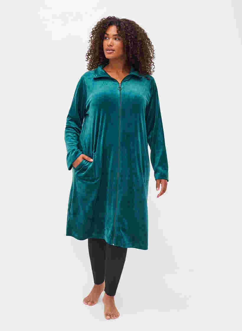 Robe en velours avec fermeture éclair et poches, Ponderosa Pine, Model image number 2