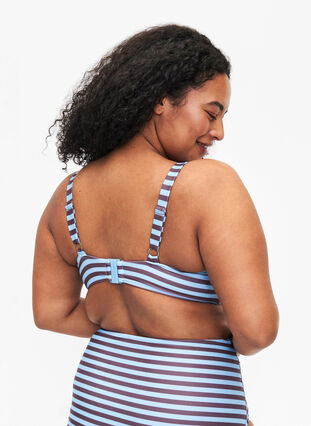 Soutien-gorge de bikini imprimé à armatures, BlueBrown Stripe AOP, Model image number 1