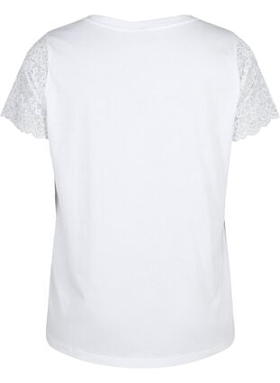T-shirt en coton à manches courtes en dentelle, Bright White, Packshot image number 1