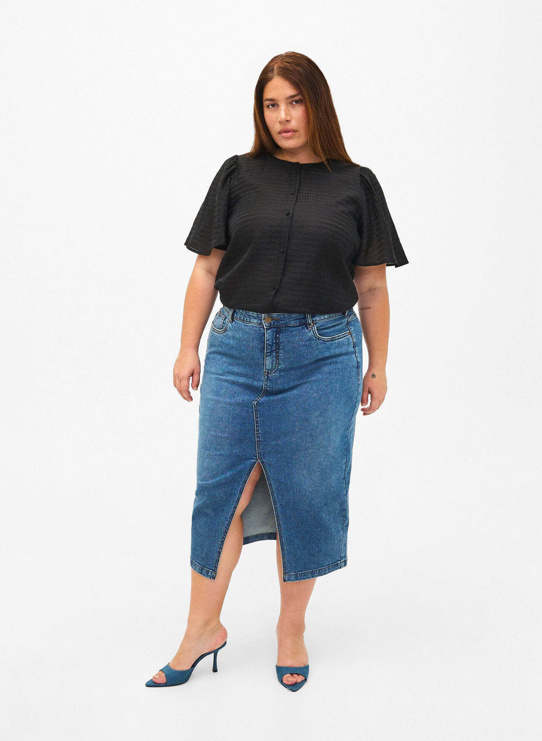 ZizziLyocell overhemdblouse met textuur, Black, Model image number 2