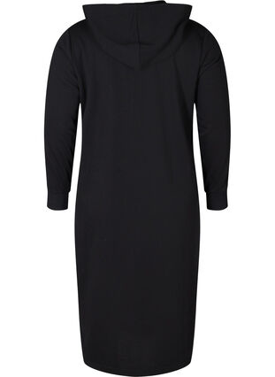 Robe pull longue avec capuche et poche, Black, Packshot image number 1
