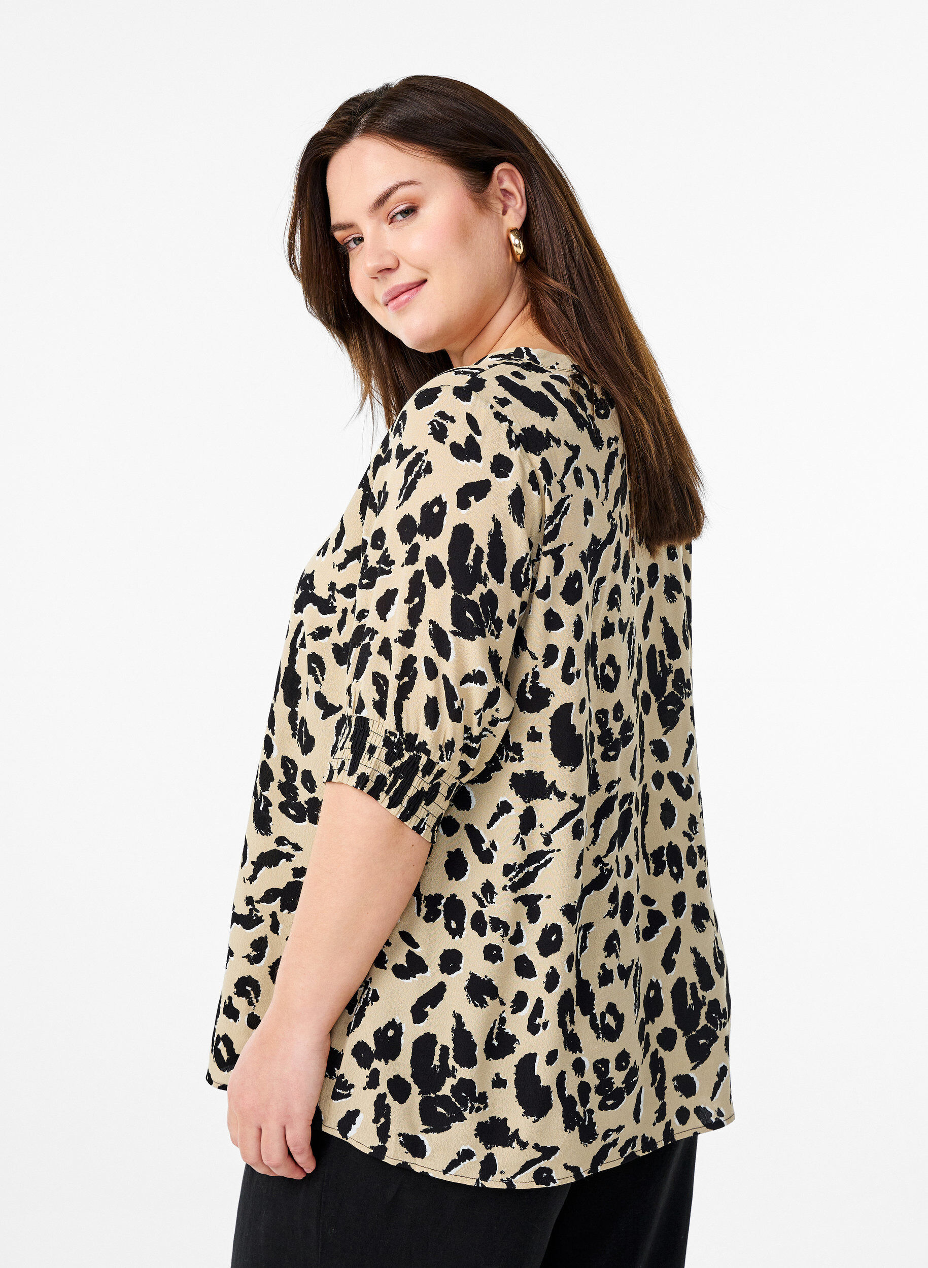 Zizzi Chemisier en viscose &agrave; manches courtes, Beige, Model image number 2