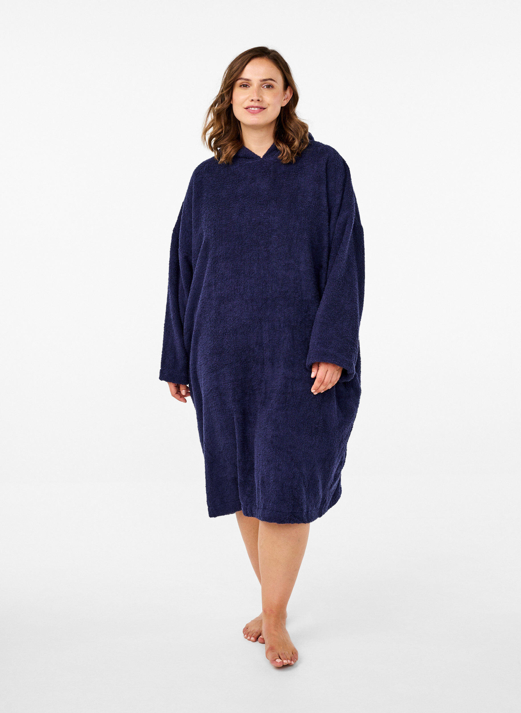 ZizziTerry poncho met capuchon, Navy Blazer, Model image number 2
