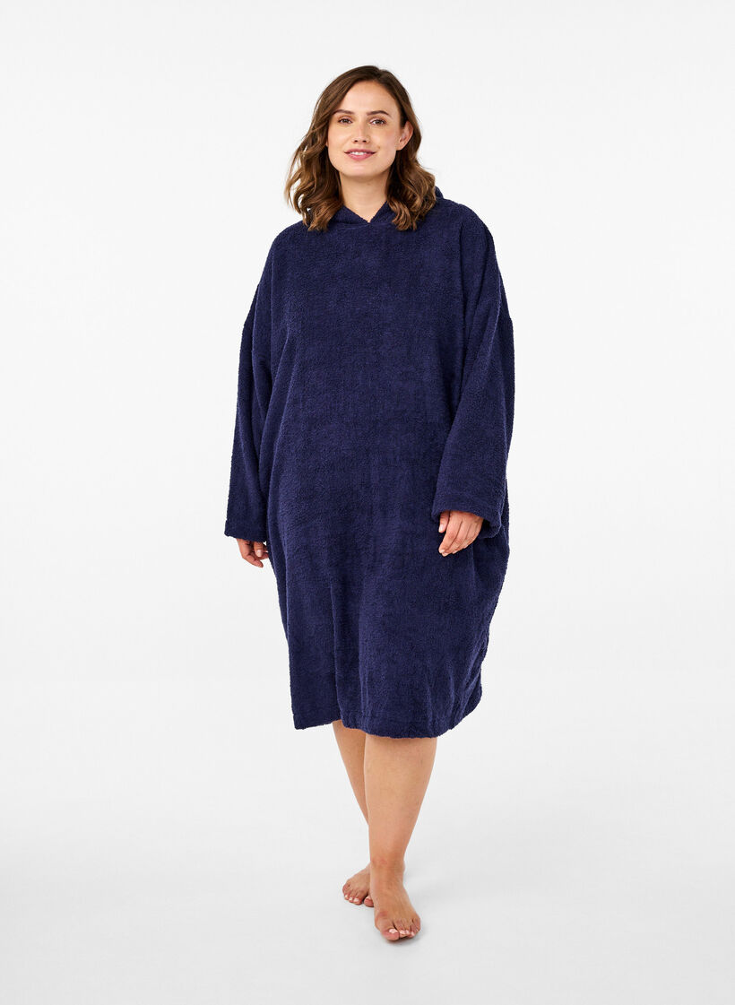 Terry poncho met capuchon, Navy Blazer, Model image number 2