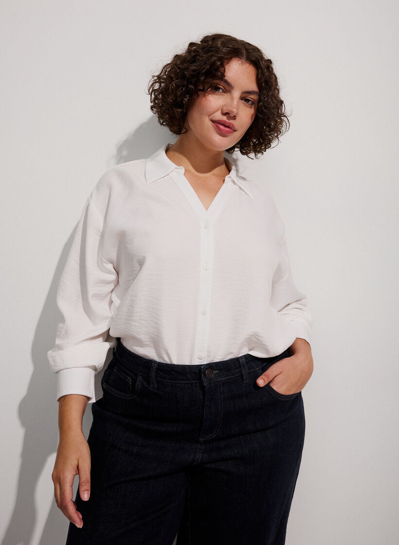 Losse shirt met V-hals, Wit, Model image number 0