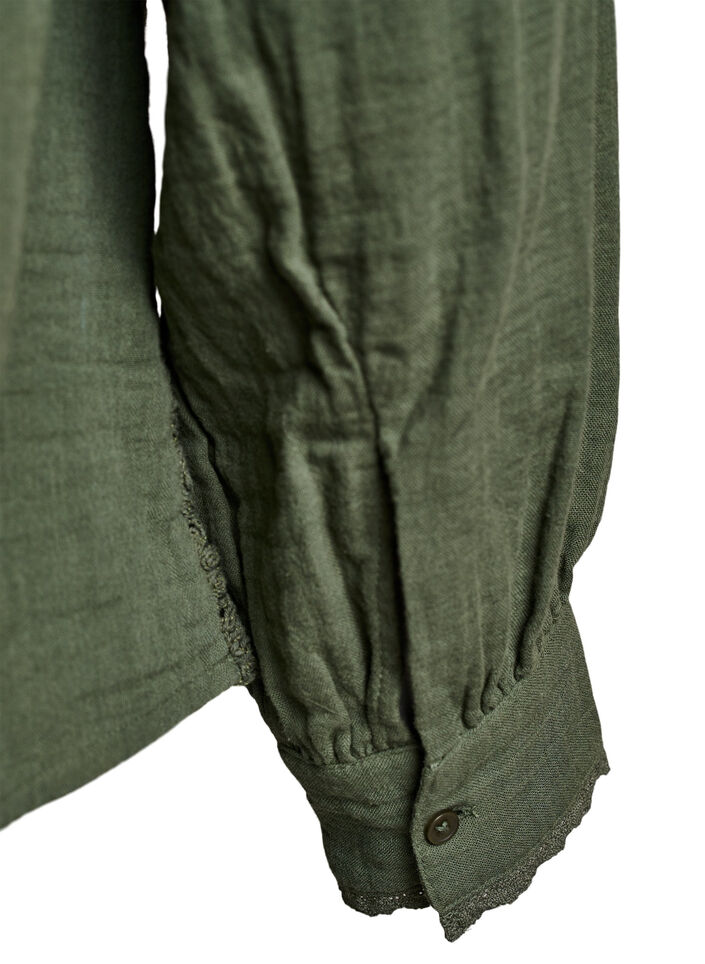 Katoenen mousseline blouse met haakdetails, Groen, Packshot image number 3