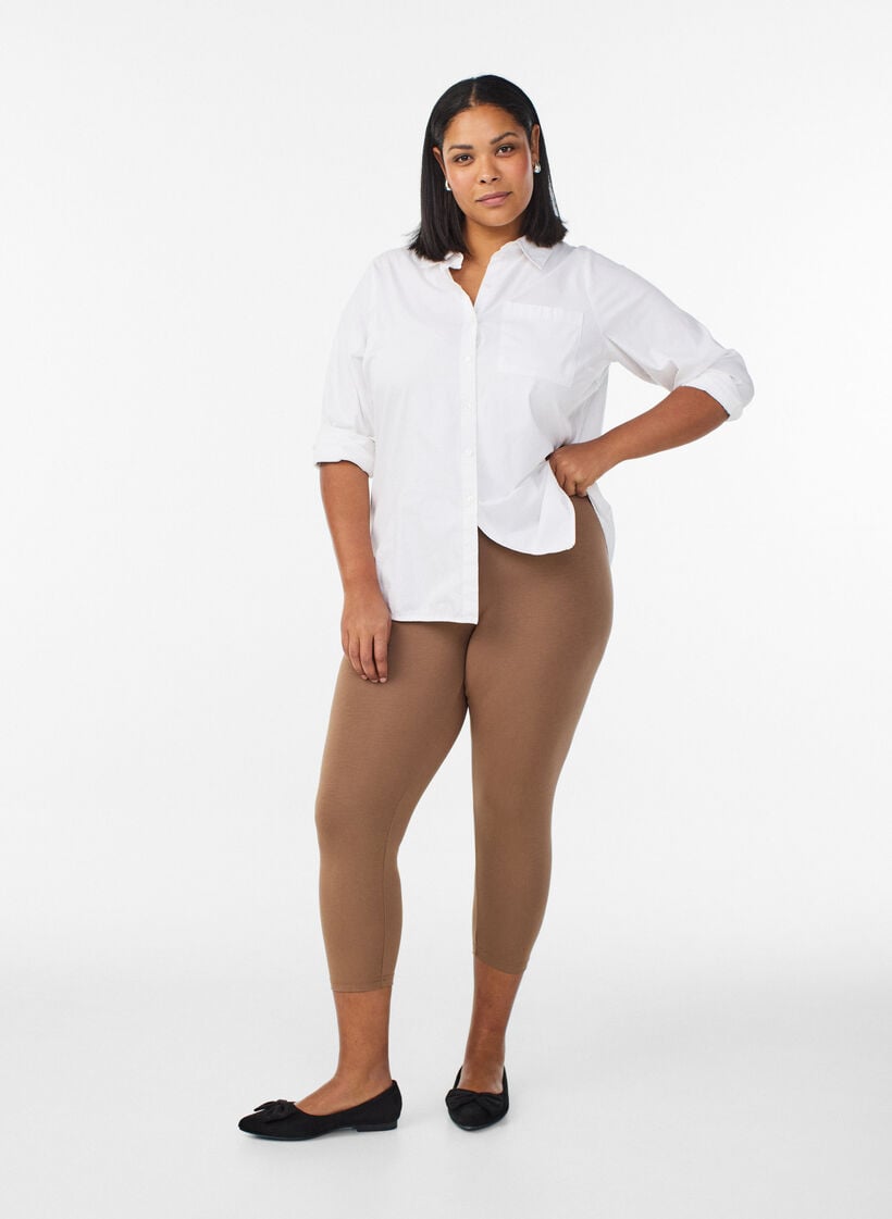 Leggings basiques longueur 3/4 en viscose, Marron, Model image number 1