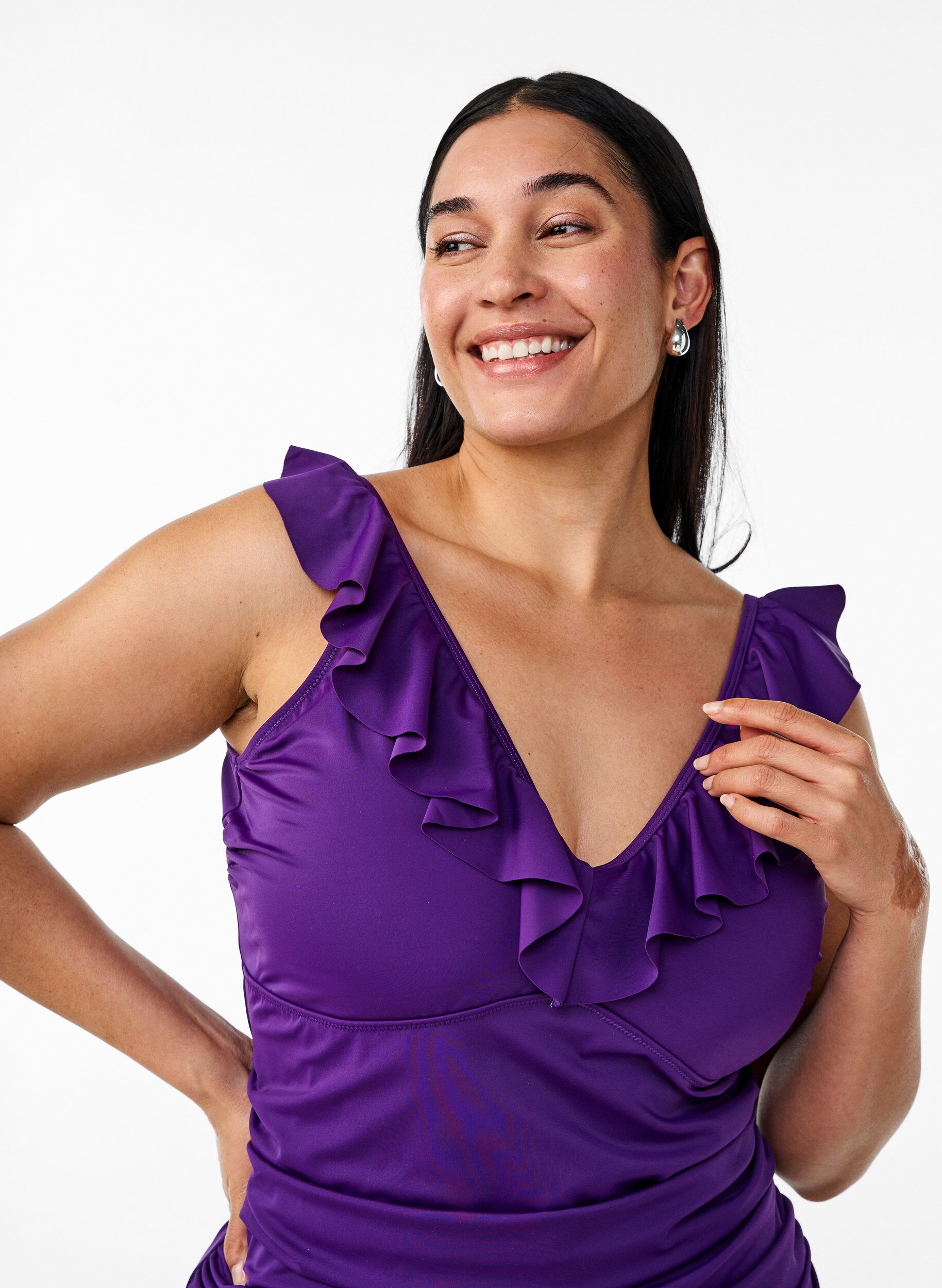 ZizziBadpak met ruches en afneembare vulling, Paars, Model image number 2